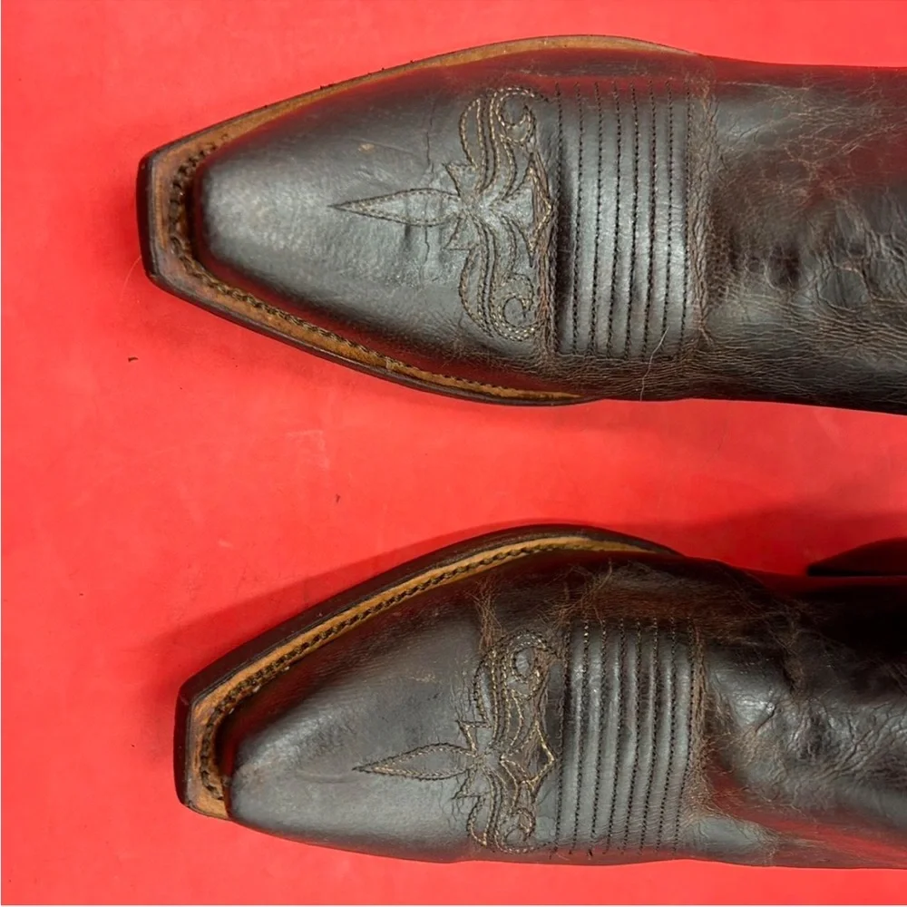 Lucchese Brown Embroidered Leather Cowboy Boots - Picture 2 of 6